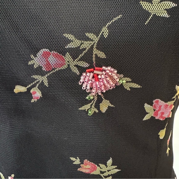 Vintage 90s Laundry Black Mesh Embroidered Beaded Floral Slip Bodycon Dress sz 4 - Picture 9 of 11